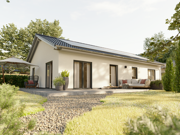 Massivhaus Bungalow 100 von Town & Country Haus mit ca. 100 m² Wohnfläche, bodentiefen Fenstern und cleverer Raumaufteilung – ideal für barrierearmes Wohnen für Familien und Generationen.